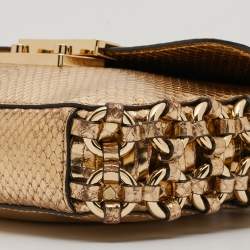Pre Owned Michael Kors Gold Python Embossed Leather Piper Shoulder Bag