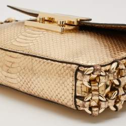 Pre Owned Michael Kors Gold Python Embossed Leather Piper Shoulder Bag