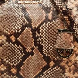 Michael Kors Beige/Brown Python Embossed Leather Satchel