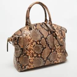 Michael Kors Beige/Brown Python Embossed Leather Satchel