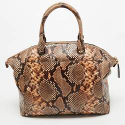 Michael Kors Beige/Brown Python Embossed Leather Satchel