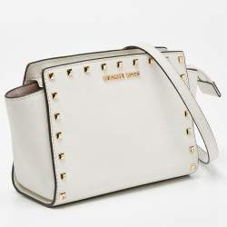 Pre Owned Michael Kors White Saffiano Studded Leather Small Selma Crossbody Bag