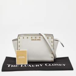 Pre Owned Michael Kors White Saffiano Studded Leather Small Selma Crossbody Bag
