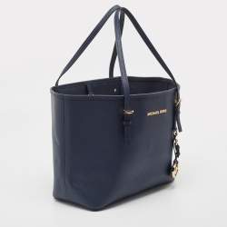 مملوكة مسبقًا Michael Kors Dark Blue Saffiano Leather Small Jet Set Travel Tote