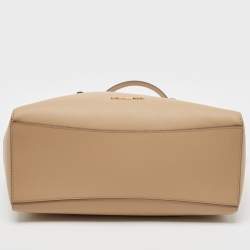 Pre Owned Michael Kors Beige Leather Large East West Walsh Shopper Tote