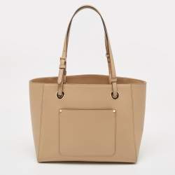 Pre Owned Michael Kors Beige Leather Large East West Walsh Shopper Tote