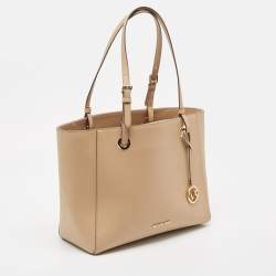 Pre Owned Michael Kors Beige Leather Large East West Walsh Shopper Tote