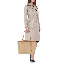 Pre Owned Michael Kors Beige Leather Large East West Walsh Shopper Tote