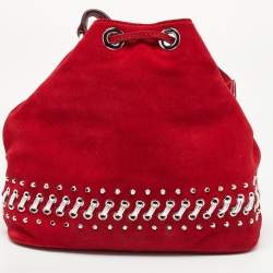 Michael Kors Red Suede and Leather Frankie Drawstring Bag