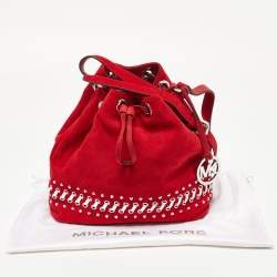Michael Kors Red Suede and Leather Frankie Drawstring Bag