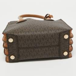 Pre Owned Michael Kors Two Tone Brown Signature Coated Canvas Small Mercer Tote