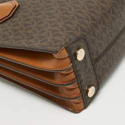 Pre Owned Michael Kors Two Tone Brown Signature Coated Canvas Small Mercer Tote