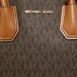Pre Owned Michael Kors Two Tone Brown Signature Coated Canvas Small Mercer Tote