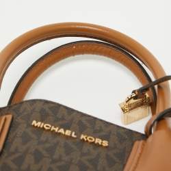Pre Owned Michael Kors Two Tone Brown Signature Coated Canvas Small Mercer Tote