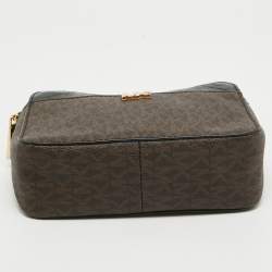 Pre Owned Michael Kors Brown/Black Signature Coated Canvas and Leather Top Handle Bag
