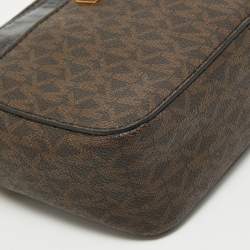 Pre Owned Michael Kors Brown/Black Signature Coated Canvas and Leather Top Handle Bag