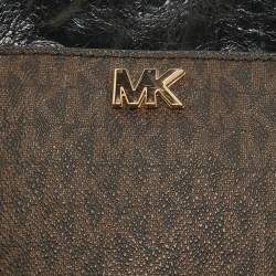 Pre Owned Michael Kors Brown/Black Signature Coated Canvas and Leather Top Handle Bag