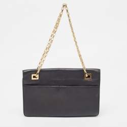 Michael Kors Black Leather and Croc Embossed Chain Shoulder Bag