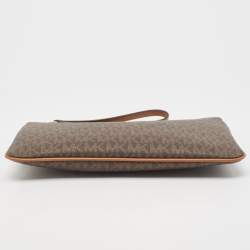 Michael Kors Brown/Tan Signature Coated Canvas Zip Wristlet Pouch