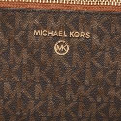 Michael Kors Brown/Tan Signature Coated Canvas Zip Wristlet Pouch