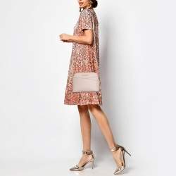 Pre Owned Michael Kors Pink Leather Jet Set Travel Dome Crossbody Bag