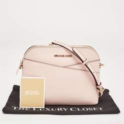 Pre Owned Michael Kors Pink Leather Jet Set Travel Dome Crossbody Bag