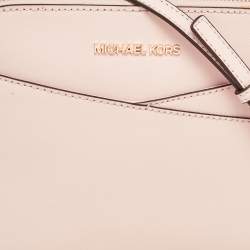 Pre Owned Michael Kors Pink Leather Jet Set Travel Dome Crossbody Bag
