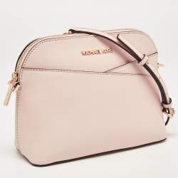 Pre Owned Michael Kors Pink Leather Jet Set Travel Dome Crossbody Bag