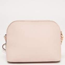 Pre Owned Michael Kors Pink Leather Jet Set Travel Dome Crossbody Bag