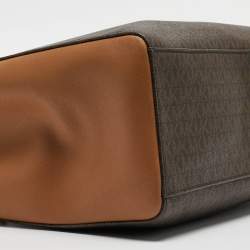 Pre Owned Michael Kors Tow Tone Brown Signature Coated Canvas and Faux Leather Large Sofia Tote