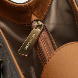 Pre Owned Michael Kors Tow Tone Brown Signature Coated Canvas and Faux Leather Large Sofia Tote