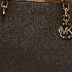 Pre Owned Michael Kors Tow Tone Brown Signature Coated Canvas and Faux Leather Large Sofia Tote