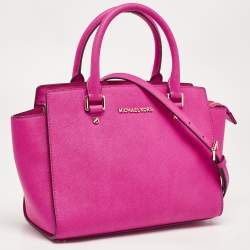 Pre Owned Michael Kors Magenta Saffiano Leather Medium Selma Tote