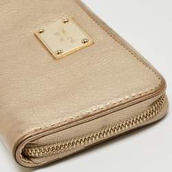 Michael Kors Gold Leather Jet Set Zip Around Continental Wallet