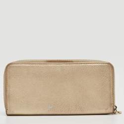 Michael Kors Gold Leather Jet Set Zip Around Continental Wallet