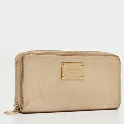 Michael Kors Gold Leather Jet Set Zip Around Continental Wallet