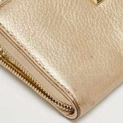 Michael Kors Gold Leather Jet Set Zip Around Continental Wallet