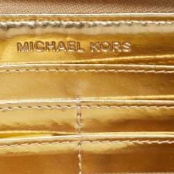 Michael Kors Gold Leather Jet Set Zip Around Continental Wallet