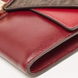 Pre Owned Michael Kors Burgundy/Brown Signature Coated Canvas and Leather Chain Clutch
