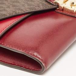 Pre Owned Michael Kors Burgundy/Brown Signature Coated Canvas and Leather Chain Clutch
