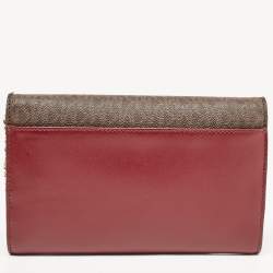 Pre Owned Michael Kors Burgundy/Brown Signature Coated Canvas and Leather Chain Clutch