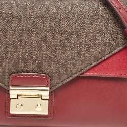 Pre Owned Michael Kors Burgundy/Brown Signature Coated Canvas and Leather Chain Clutch