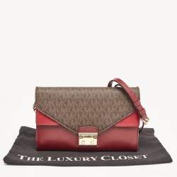 Pre Owned Michael Kors Burgundy/Brown Signature Coated Canvas and Leather Chain Clutch