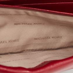 Pre Owned Michael Kors Burgundy/Brown Signature Coated Canvas and Leather Chain Clutch