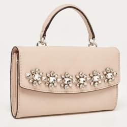 Pre Owned Michael Kors Old Rose Leather Jewel Ava Phone Clutch