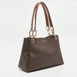 Pre Owned Michael Kors Brown Signature Coated Canvas Trisha Tote
