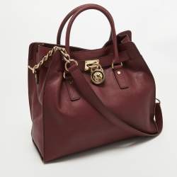 Pre Owned MICHAEL Michael Kors Burgundy Leather Hamilton Tote