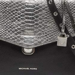 Michael Kors Black/Silver Leather and Snakeskin Embossed Leather Medium Bristol Top Handle Bag