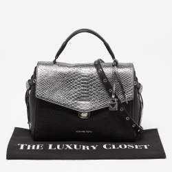 Michael Kors Black/Silver Leather and Snakeskin Embossed Leather Medium Bristol Top Handle Bag