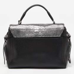 Michael Kors Black/Silver Leather and Snakeskin Embossed Leather Medium Bristol Top Handle Bag